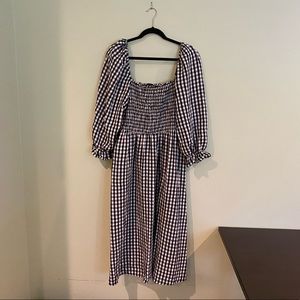 New Look Shirred Midi Dress in Black Check- Size 12